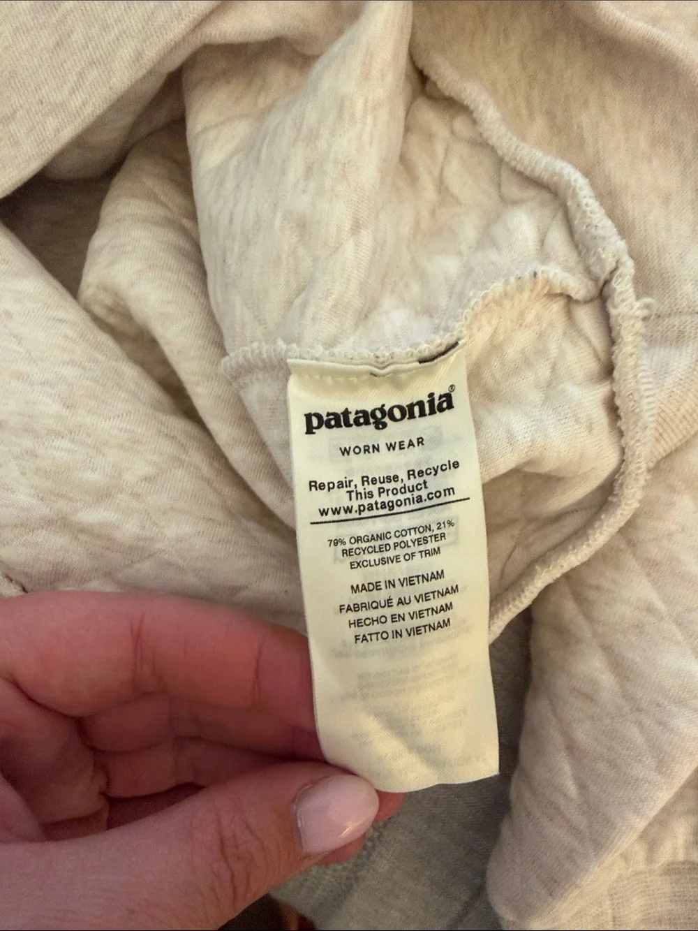 Patagonia Cream Quilted Zip-Style Pullover with Brown Trim - Picture 7 of 7